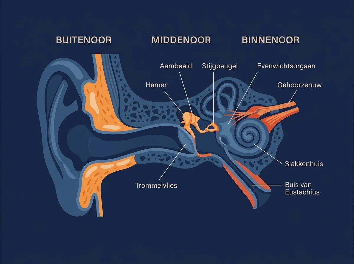 Anatomisch diagram menselijk oor buitenoor middenoor binnenoor illustratie